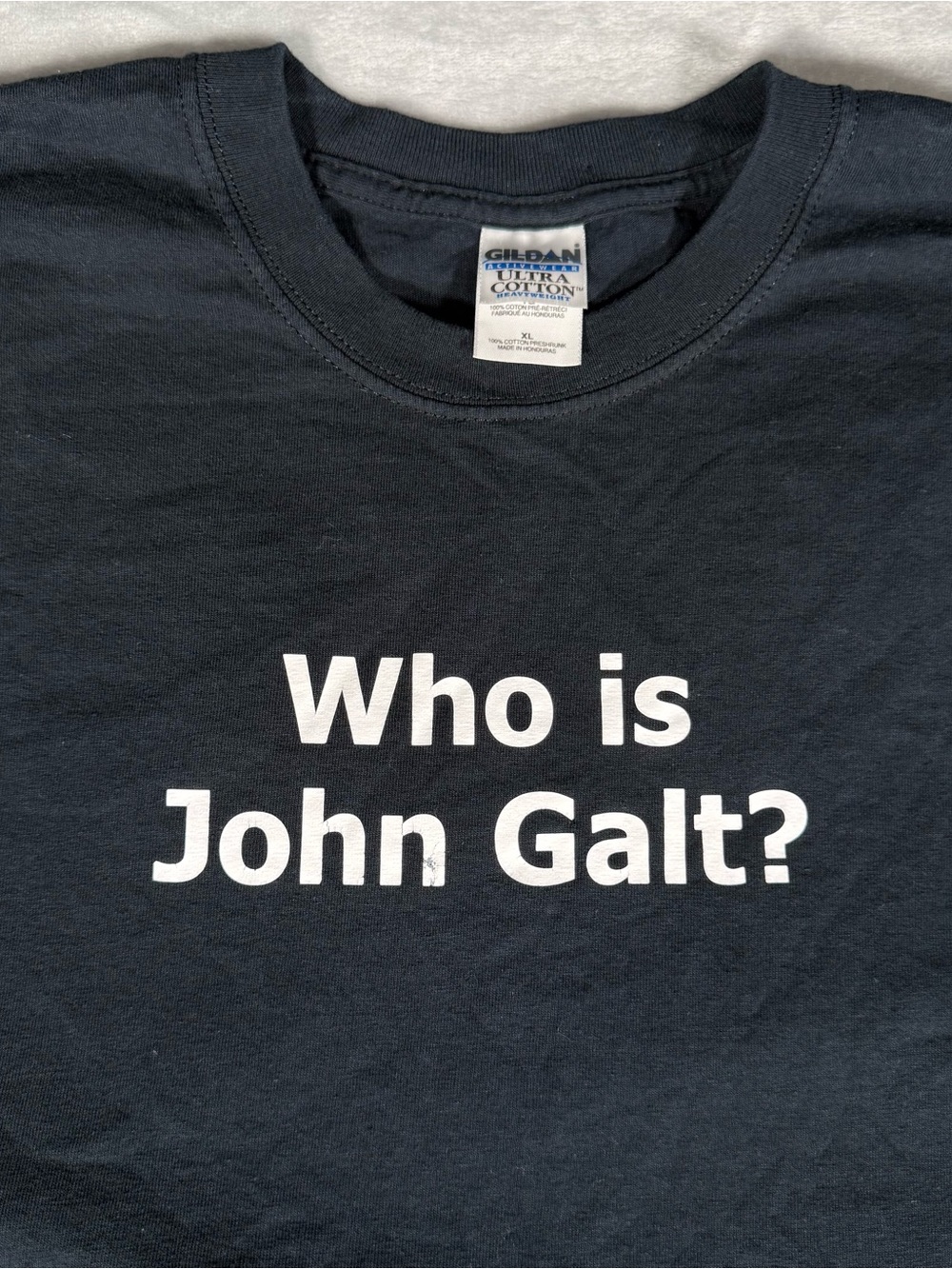 Vintage Who Is John Galt T Shirt Mens XL Crewneck Faded Black Y2K